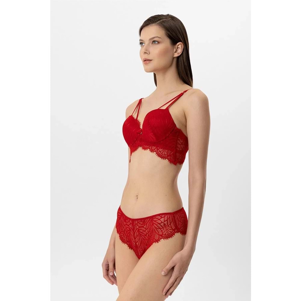 Pierre Cardin 4885 Milan Push Up Kaplı Dantelli Sütyen Takım - KIRMIZI - 80