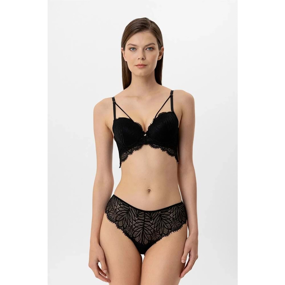 Pierre Cardin 4885 Milan Push Up Kaplı Dantelli Sütyen Takım - SİYAH - 80