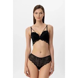 Pierre Cardin 4885 Milan Push Up Kaplı Dantelli Sütyen Takım - SİYAH - 80