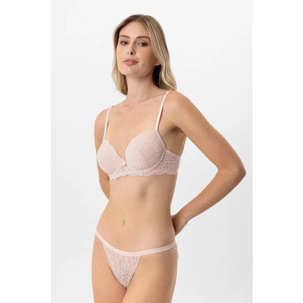 4902 Pierre Cardin Boş Kaplı Sırt Dantel Detaylı Sütyen Takımı - PUDRA - 80