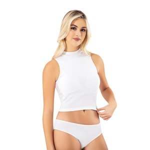 KADIN BALIKÇI YAKA PAMUKLU FİTİLLİ ESNEK KUMAŞ PEDLİ CROP BÜSTİYER (BEYAZ) L