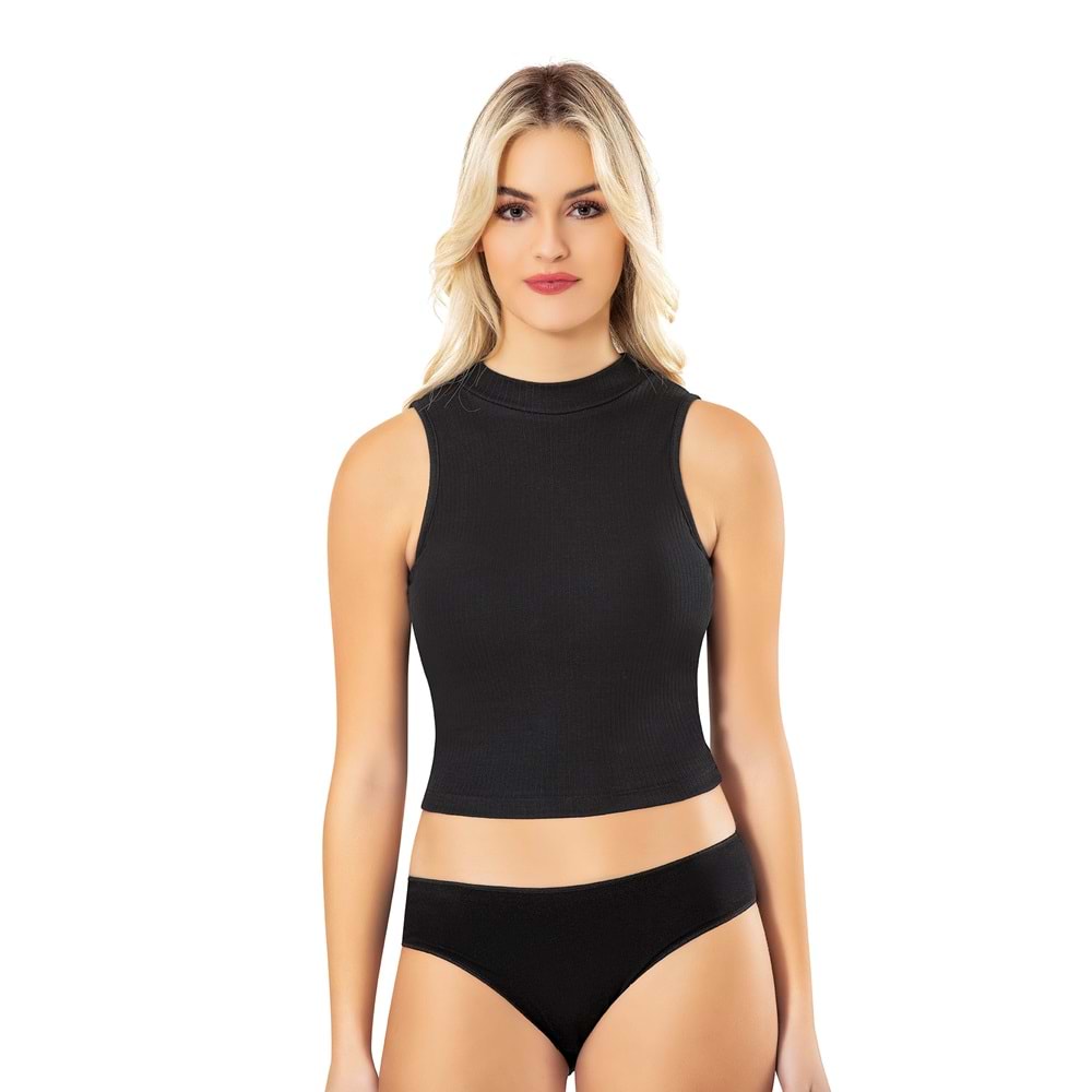 KADIN BALIKÇI YAKA PAMUKLU FİTİLLİ ESNEK KUMAŞ PEDLİ CROP BÜSTİYER (YEŞİL) XL