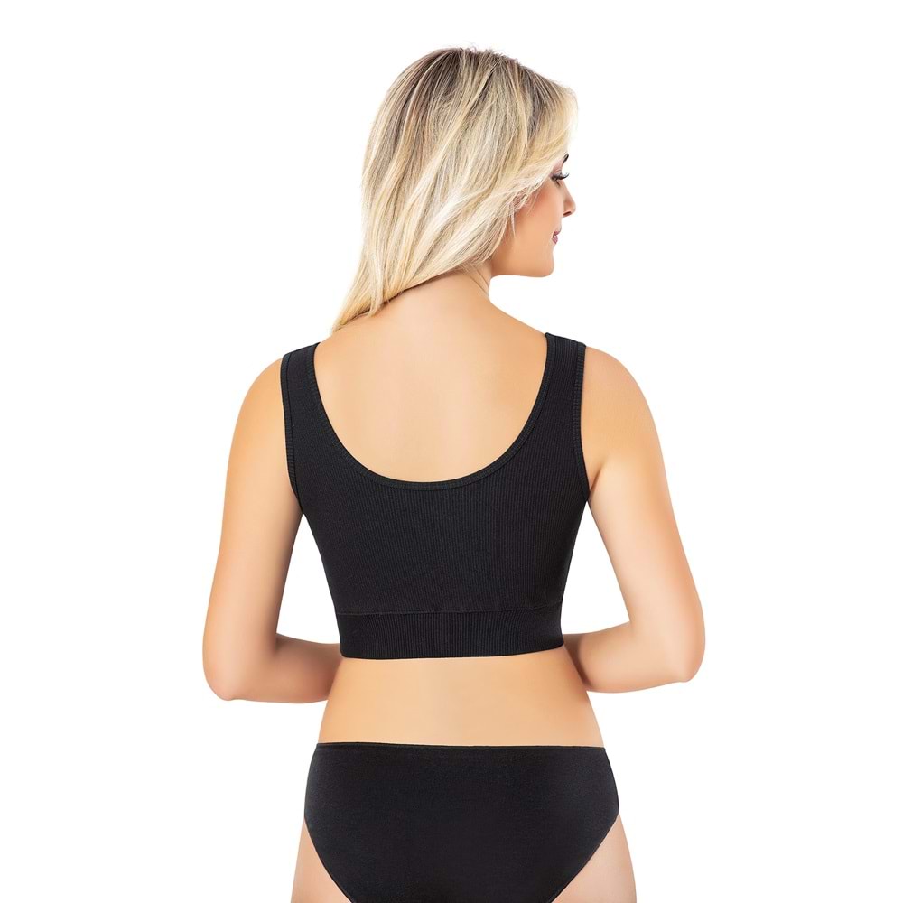 KADIN KESİK YAKA DEKOLTELİ PAMUKLU FİTİLLİ ESNEK KUMAŞ PEDLİ CROP BÜSTİYER (BEYAZ) L