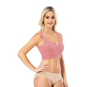 KADIN KESİK YAKA DEKOLTELİ PAMUKLU FİTİLLİ ESNEK KUMAŞ PEDLİ CROP BÜSTİYER (BEYAZ) L