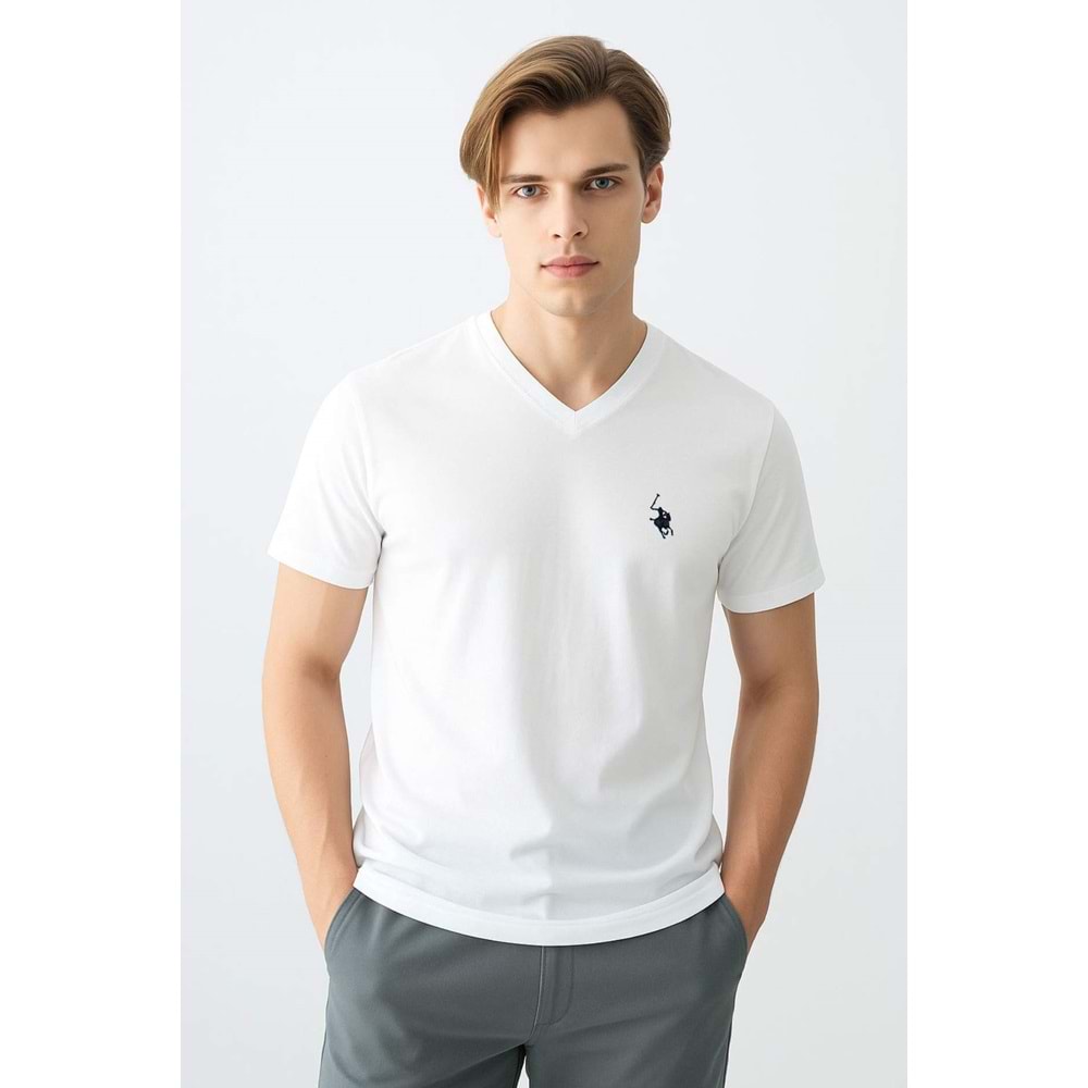 POLO REPUBLICA & CO. V YAKA T-SHİRT - BEYAZ - L