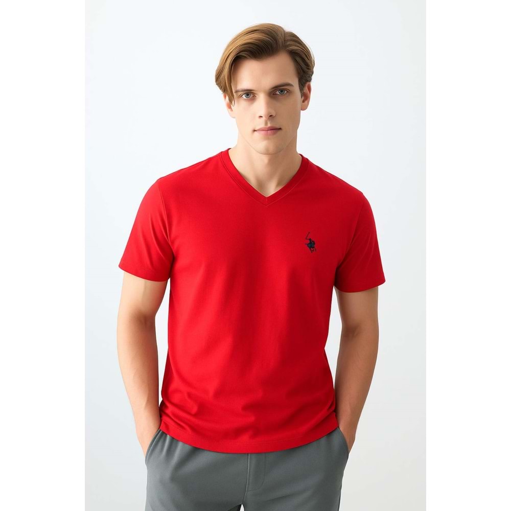 POLO REPUBLICA & CO. V YAKA T-SHİRT - KIRMIZI - L